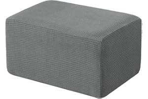 Highdi Funda Otomana Rectangular de Tejido Jacquard, Funda de Reposapiés de Sofá, Funda para Taburete Elástica Extraíble Lavable Protector de Puff con Parte Inferior Elástica (Gris)