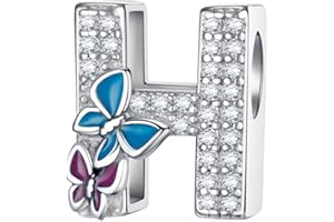 LNQOBU Complete A~Z Alphabet Charm Letter Beads Solid 925 Sterling Silver with Cubic Stones Flower Butterfly fits European Bracelets Necklace Women Jewelry Gift Options