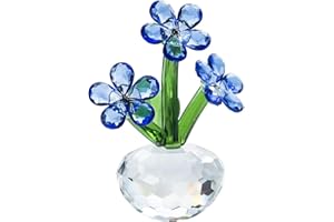 H&D HYALINE & DORA Crystal Forget-me-not Flower Figurines,Glass Dream Flower Paperweight Collectibles Table Decor,Glass Flower Gift for Lady Valentines Day Gifts For Her