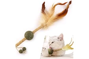 JULIBRISE Jouet pour Chat Boule Herbe a Chat, Silvervine Chat Baton, Jouet à MâCher pour Chat avec Cloche/Sisal/Plume pour Nettoyer Les Dents de Chaton, Matatabi Friandises Chat