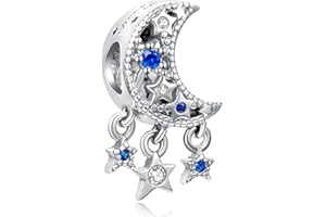 LaMenars Moon and Stars Charms in argento sterling 926 con ciondoli in zirconi per l'Europa Braccialetti con ciondoli, regali di Natale per donne ragazze, bracciale e collana