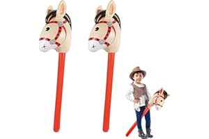 fufupaw Lot de 2 chevaux gonflables pour enfants - Cheval à bache - Cheval à tige - Accessoires de cadeau de fête - Ballons gonflables - Cadeau de fête à thème - Festival - Beige