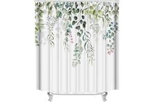 Lerores Duschvorhang 200x200cm, Grün Blätter Antischimmel Textil, Wasserabweisend, Waschbar Polyester Stoff Badevorhänge mit Ösen und 12 Duschvorhangringe für Badezimmer, Badewanne