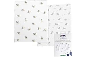 Chicco Ensemble de Draps en Fibre de Bambou, Lot de 2 draps-housses pour berceau, Compatible avec les Matelas 50x83 cm, Fantaisie avec des feuilles et escargot, Fabriqué en Fibre de Bambou