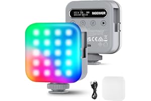 NEEWER Podstawowa magnetyczna lampa wideo RGB, 360°, pełnokolorowa mini lampa LED do aparatu z CRI96+ 2500-9000 K, 18 scen, 3 zimne buty i 1/4", 2000 mAh do ponownego ładowania, do selfie/statywu