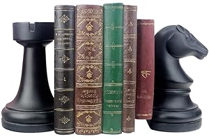 JINHUOBA Decorative Bookends Chess Bookends, Black Book Ends Heavy Book Supports, Unique Bookends Decor for Office Home Desk Bookrack, 7"(L) x4(W) x7(H), 1Pair/2Piece