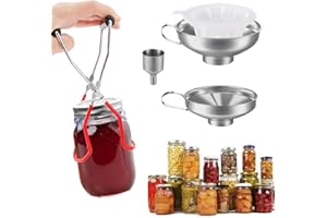 skytowards 5 Stück Trichter Edelstahl Set Marmeladentrichter 3 Größe Küchentrichter Einfülltrichter Breite Öffnung Einmachtrichter mit Dosenzange und Mesh Filter Edelstahltrichter für Gewürzen