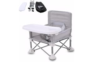 ACCMUZZY Baby High Chair,Portable Kids Camping Chair with Removable Tray,High Chairs for Babies and Toddlers for Outdoor with Storage Bag,Foldable Baby Booster Seat for 6 Moths to 3 Years (Grey)