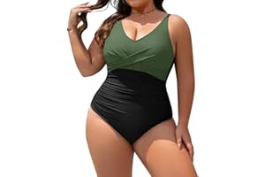 UMIPUBO Maillot de Bain Femme 1 Pièces Gainant Grande Taille Ventre Plat Col en V Push Up Une Pièce Swimwear Réglable Rembourré Froncé Sexy Monokinis L-4XL