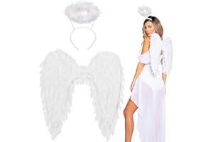 Winwild Engelsflügel mit Heiligenschein,Engel und Teufel Flügel Kostüm Damen,Feen Kostüm Erwachsene für Halloween Karneval Cosplay Party Fasching Kostümparty Verkleidung(Weiß,60 x 60 cm)