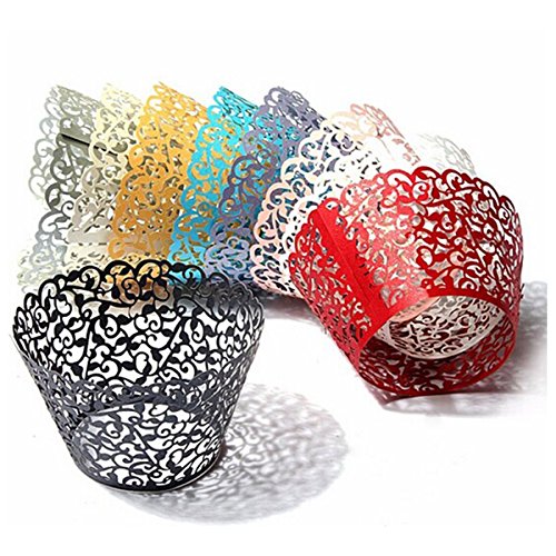 ROSENICE 50 Stück Cup Cake Cupcake Wrappers, Mädchen Kuchen Pappbecher für Hochzeit Geburtstagsparty (blau) - 3