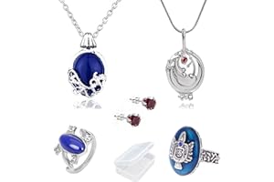 YouU 5 pcs Vampire Diaries Elena Gilbert Opening Vervain Locket Pendant Necklace and Daywalking Katherine Necklace Pendant Charm Necklace-Royal Blue Diamond Stud Earrings Damon's Ring