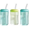 The First Years Squeeze & Sip Toddler Straw Cups - Squeezable Transition Sippy Cup with Silicone Straw - Toddler Feeding Supplies - 7 Oz - 3 Count - Ages 6 Months and Up