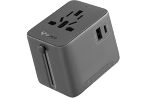 GONEO Adattatore Universale da Viaggio con 1 USB-A 1 USB-C e 2 AC, Adattatore Presa Inglese Americana Schuko Italiana Giapponese Tedesca Messico, Adattatore Spina Internazionale per 240+ Paesi