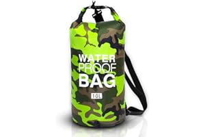 JSRHEEM Borsa Impermeabile, Dry Bag 10L 20L 30L con Tracolla Regolabile, Sacca Stagna per Kayak, Rafting, Nuoto, Canottaggio, Canoa, Spiaggia, Sport Acquatici (verde mimetico, 10 litri)