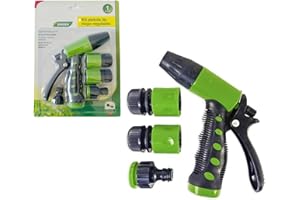YIJIA | Kit de boquillas, Boquilla de Pistola de Manguera Jardín, 1 Modos Pulverizar Ajustable Pistola de Agua, para Limpieza de Automóvil/Riego del jardín, Baño de mascotas, Contiene 4 adaptadores
