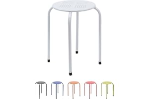 THE SECRET HOME - Taburete de Metal - Alto. 45 x Ø30 cm - Banqueta sin Respaldo - Fácil Limpieza - Ideal para Cocina, Terraza o Jardín - Color Blanco