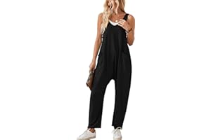 Panegy Women’s Knit Bib Overalls Casual Baggy Dungarees Sleeveless Strappy Rompers with Pockets Loose Cotton Bib Pants Jumpsuits