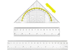 DEVANTIA 1 x ekierka 2 x linijka – 3-częściowy zestaw do rysowania, linijka 15 i 20 cm, ekierka [zawiera kątomierz] z uchwytem, idealna do rysowania, kartografowania, modelowania