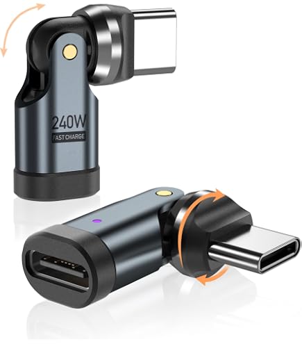 Adaptateur Magnétique USB-C MoKo 240W - Rotation 180°/360°, Angle Droit 90° - Charge Rapide PD, Transfert Données 480Mbps - Pour IPhone 16/15