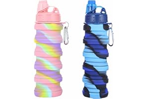 DONGTATA 2 botellas de agua plegables de silicona, reutilizables, portátiles, plegables, sin BPA, seguras y saludables, a prueba de fugas, para deportes, senderismo, viajes y camping…