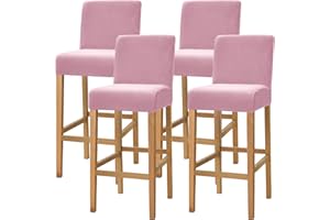 Dimatic Samt Plüsch Stuhl Abdeckung Theke Pub Bar Hocker Stuhl Slipcover für Esszimmer Cafe Barhocker Slipcover Möbelschutz Anti-Rutsch-Bezug mit elastischem Boden, 4er Set, Rose