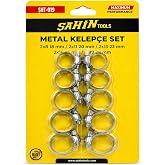 DORDOİ Şahin 10 Par&ccedil;a Metal Kelep&ccedil;e Seti Paslanmaz Hortum Kelep&ccedil;esi 18-27 mm Ayarlanabilir Sıkma Kelep&ccedil;esi SHT-019