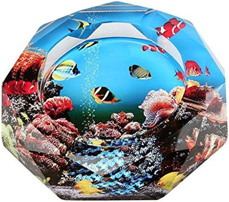 GAYY Beautiful Colorful Pattern Transparent Octangle Shape Diameter 3.9" Cigar Cigarette Crystal Glass Ashtrays with 4 Grooves Home Office Tabletop Desk Decoration Father'S Day Gift (Ocean World)