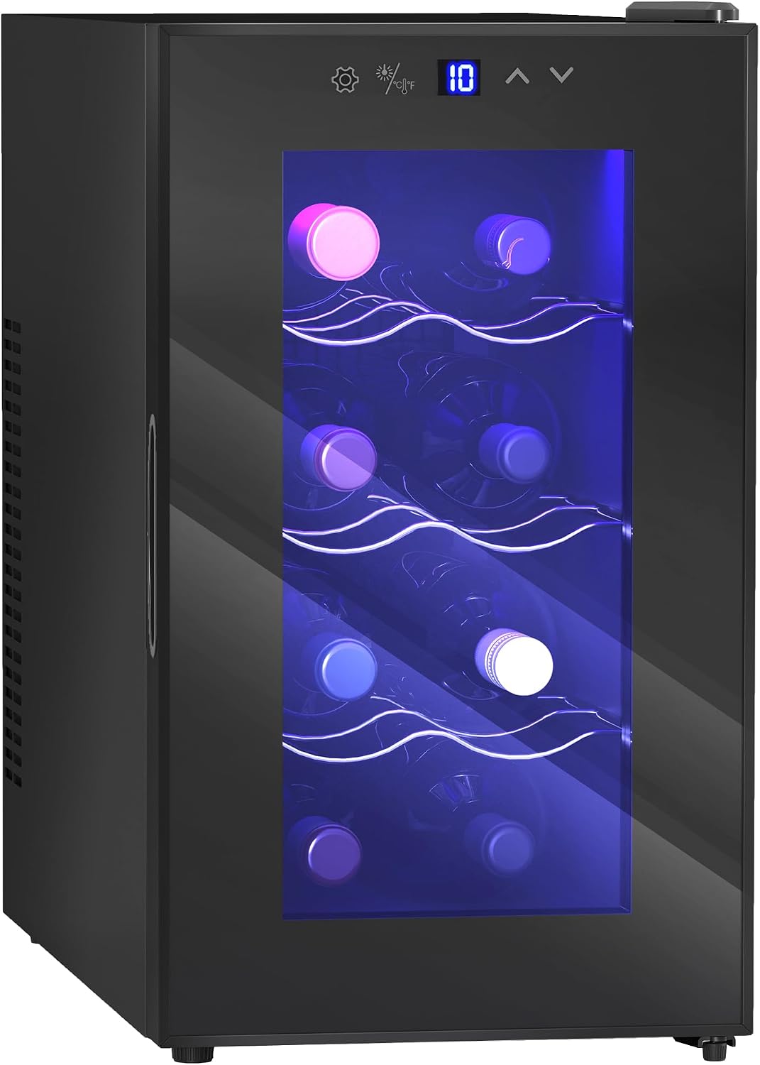 HOMCOM Mini Table Top Wine Fridge, 8 Bottle, 17L, 8-18℃, 26.5cm Quiet Under Counter Wine Cooler Fridge with Glass Door, LED Light, Digital Touch Screen, Temperature Control