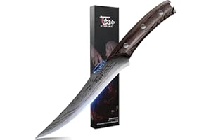 SYOKAMI Boning Knife for Meat Cutting, 6.7 Inch Fillet Knife with Wood Handle, High Carbon Razor Sharp Flexible Blade for Deboning, Trimming, Damascus Pattern Full Tang Design, House Warming Gifts