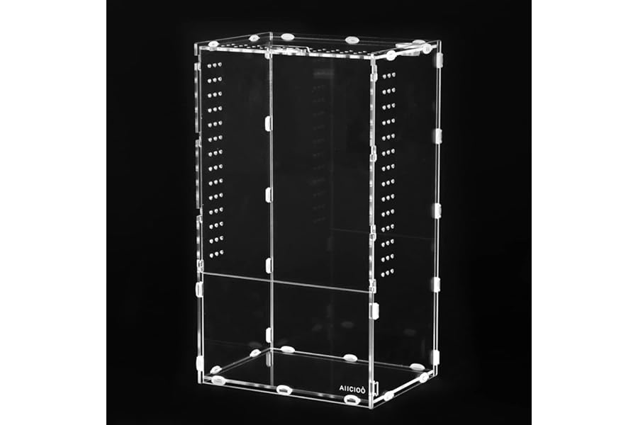 AIICIOO reptile Feeding Box, 20x15x35cm Acrylic Reptile Enclosure Transparent Reptile Pet Breeding Case for Spider, Lizard, Scorpion, Centipede, Horned Frog, Beetle.