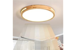 WayLuoung Runde LED-Deckenleuchte Aus Holz | Dimmbar Mit Fernbedienung 3000K-6500K | Ø40cm/30W | Aushöhlen Design Auf Zwei Seiten | Schlafzimmer/Wohnzimmer/Kinderzimmer/Büro/Arbeitszimmer