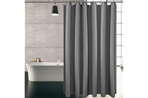 KIPIDA Duschvorhang Textil, Anti-Schimmel, Wasserdichter, Waschbar Anti-Bakteriell Stoff Polyester Badewanne Vorhang mit 8 Duschvorhängeringen (Dunkelgrau, 180x200cm)