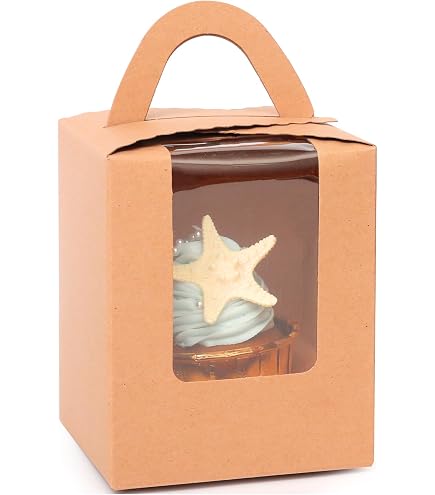 KEYIDO 30 Pezzi Scatole per Dolci Cupcake Bianco Porta Cupcakes con Finestra Trasparente e Maniglia e Base Singole Scatole Biscotti Kraft per Muffin Torte 2 Adesivi