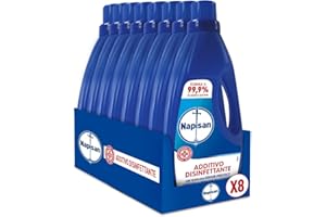 Napisan Additivo Disinfettante Lavatrice, 8 Confezioni da 1 Litro di Additivo Liquido per Lavatrice, Contro i Batteri e i Cattivi Odori
