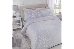 Sleepdown Polka Dot Foil Fleece Grey Soft Warm Cozy Duvet Cover zestaw pościeli z poszewką na poduszkę - pojedynczy (135 cm x 200 cm)