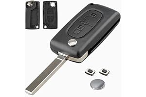 LMD Kit Coque Clé Télécommande Pliable Compatible avec Peugeot 107/207/307/308 SW/407/807/3008/5008/Partner CE0523 sans L'emplacement de Pile Lame Vierge Non rainurée VA2 + 2 Boutons Switch + Pile