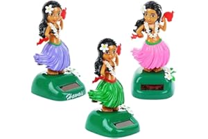 Solati 3Pack Solar Powered Dancing Toy Hula Girl Bobble Shaking Head Doll Car Dashboard Dancing Figure Toy Hawaiian Hula Shaking Head Dancer Figurine for Car Interior