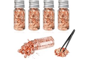 DKDXID 4 Botellas Hoja de Oro Rosa para Uñas Hojas de Papel Foil Oro Rosa para Ropa Papel Pan de Oro Manualidades Lámina de Oro Copos de Papel de Aluminio Hoja de Oro para Pintura Acrilica,Epoxi,Artesanía