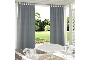 ‎CLOTHINK Clothink Outdoor Vorhänge Wasserfest Sonnenschutz Winddicht mit Klettband Oben für Terrasse Garten Balkon Familienhaushalte einfache Montage farbecht haltbar(132x215cm, 1 Stück, Grau)