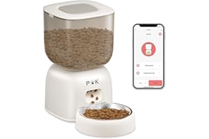 PUPPY KITTY Distributeur Croquettes Chat Automatique, Distributeur Croquettes Chat avec Bols en Acier Inoxydable, Connecté App, Enregistrement Vocal 10S, 10 Repas par Jour