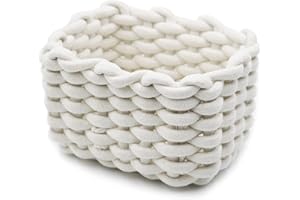 Icegrey Aufbewahrungskorb Baumwolle Strickkorb Dekorative NatüRliche Rechteck Wasserdichter Aufbewahrungsboxen Organisatoren für Babyzimmer, Schlafzimmer, Wohnzimmer Weiß Small