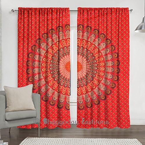 Indian Feather Mandala Tapestry Curtain, 2 Valance Drape Panel Set Boho Decor Window Curtains Panel, Living Room Bedroom Decor 84 x 80 Inch By Bhagyoday Fashions