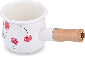 YUMCUTE HOME Mini-sauce émaillée 4 pouces avec beurre de beurre de lait à double verser à bec (cerise)…