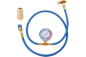 SURIEEN 59" R134A Refrigerant Charging Hose, AC Recharge Kit with Gauge, AC Charging Hose Kit, with Puncture Type Can Tap Valve, R134A Low Pressure Quick Adapter, and R12 to R134a Conversion Adapter