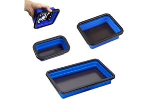 BTIUGYI 3 Pezzi Vassoio Magnetico Vassoio Pieghevole, Accessori da Officina per Piccoli Bulloni, Viti, Dadi, Rondelle e Altri Strumenti di Piccole Parti, Vassoio in Silicone Porta Attrezzi Blu