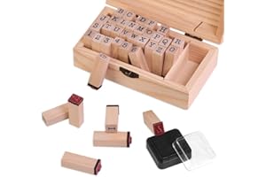 YAANBUNB 36 Stück Stempel Buchstaben Holzstempel Zahlen Stempelset Alphabet Buchstabenstempel Klein Stempel Zahlen Holz Stempel Buchstaben Set mit Stempelkissen und Aufbewahrungsbox für Scrapbooking