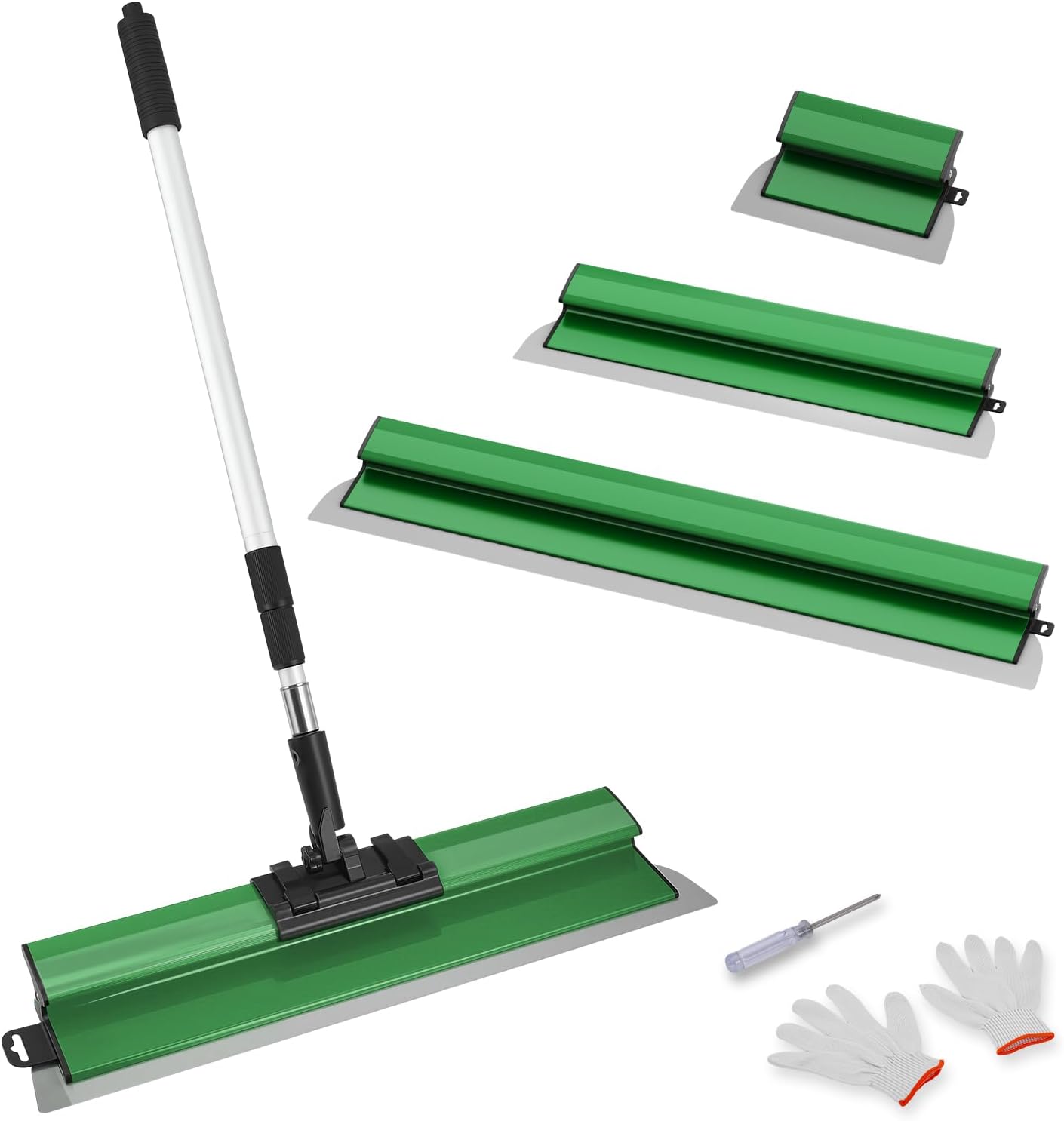 Juego de espátulas de superficie, herramienta de espátula (250/400 mm/600 mm) y barra telescópica de 0,97 m hasta 1,82 m, con adaptador, kit de espátula de alisado multifuncional para grandes (Verde)