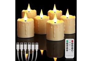 ‎YUNSHENG yunsheng Wiederaufladbare Flammenlose Teelichter mit Fernbedienung und 4/6H Timer, Wasserdichtes Aufladbare LED Kerzen, 5,1 x 7,6cm flackernde Votivkerzen, 6Stück Elfenbein, Type-C, Heimdekoration