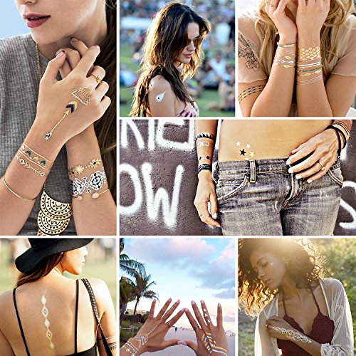 Lucky Tattoos Edition 1 – Premium Metallic Klebetattoos – 5 Bögen, 58 Motive – Gold, Silber, Schwarz - 5